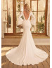 Bell Sleeves Ivory Satin Lace Gorgeous Wedding Dress